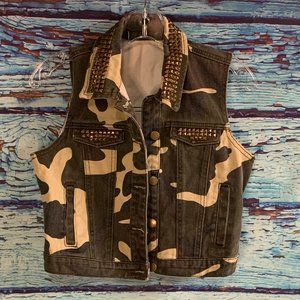 Studded Camo Denim Vest